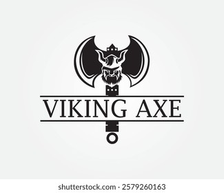 creative ax with a viking head in the middle logo design template