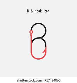 Creative B- Letter icon abstract and hook icon design vector template.Fishing hook icon.Alphabet icon.Vector illustration