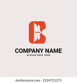 Creative B letter logo with red fire elements for a bold and modern brand identity