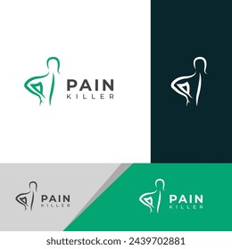 Creative Back pain, Pain killer treatment logo design.