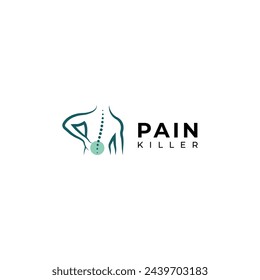 Creative Back pain, Pain killer treatment logo design.