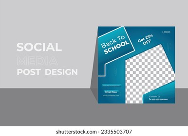 Creative Back to school social media post banner design. Back to School admission by social media. Editable Vector illustration gradient color.