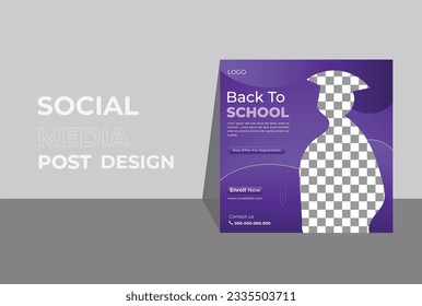 Creative Back to school social media post diseño de pancartas. De vuelta a la escuela por medios sociales. Color del gradiente de la ilustración del vector editable.