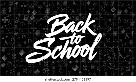 a creative back to school typography design featuring educational objects on a black chalkboard background