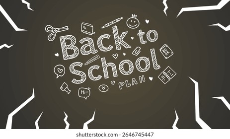 Vetor de volta à escola com bordas rasgadas de papel de fundo quadro-negro e esboço de doodle branco