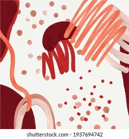 Fondo creativo con trazos abstractos de pincel, elementos geométricos de colores brillantes a mano libre, formas. Diseño moderno para afiches, banners, tarjetas, volantes, decoración de casa. 