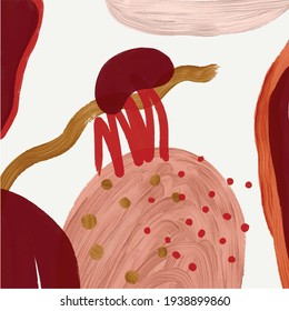 Fondo creativo con trazos abstractos de pincel, elementos geométricos de colores brillantes a mano libre, formas. Diseño moderno para afiches, banners, tarjetas, volantes, decoración de casa. 