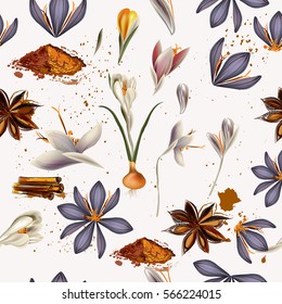 Creative background with anise stars, crocus and grunge spots