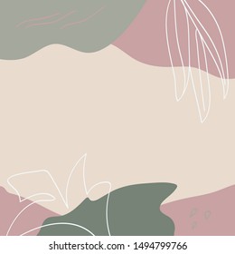 Creative background with beige, red, green and pink colors. Decorative lines and floral elements. Modern abstraction poster. Art print design.