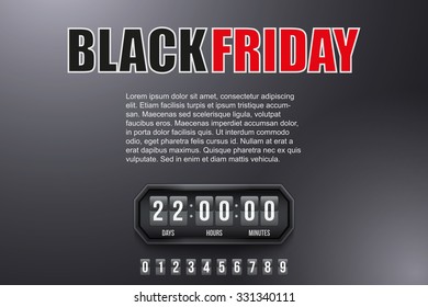 Creative Background Black Friday and countdown timer with digit samples. Vector Illustration isolated on white background.