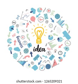 Creative background of business startup. Technology concept. Idea lightbulb. Flat colorful design concept for Idea. Vector illustration