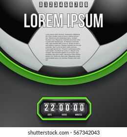 Creative Background Coming Soon of Football Game and countdown timer with digit samples. Vector Illustration isolated on white background.