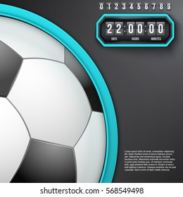 Creative Background Coming Soon of Football Game and countdown timer with digit samples. Vector Illustration isolated on white background.