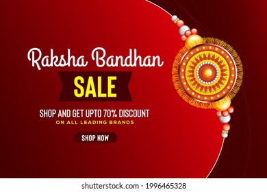 Creative background with decorated rakhi for Raksha Bandhan Sale  – Indian festival of sisters and brothers.