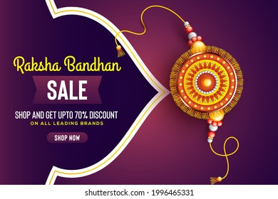 Creative background with decorated rakhi for Raksha Bandhan Sale  – Indian festival of sisters and brothers.