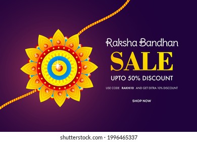 Creative background with decorated rakhi for Raksha Bandhan Sale  – Indian festival of sisters and brothers.