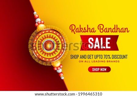Creative background with decorated rakhi for Raksha Bandhan Sale  – Indian festival of sisters and brothers.