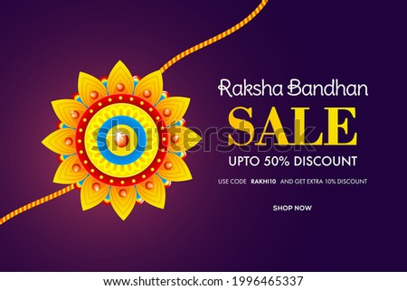 Creative background with decorated rakhi for Raksha Bandhan Sale  – Indian festival of sisters and brothers.