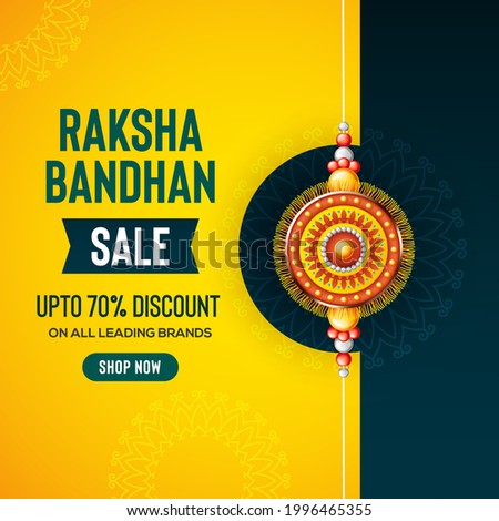 Creative background with decorated rakhi for Raksha Bandhan Sale  – Indian festival of sisters and brothers.