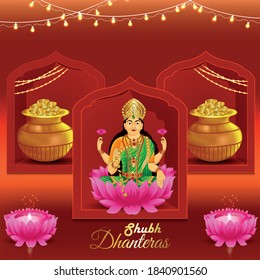 creative background of dhanteras, festival of india, greeting card, banner, header with shiny coins & pot on floral background for shubh dhanteras.