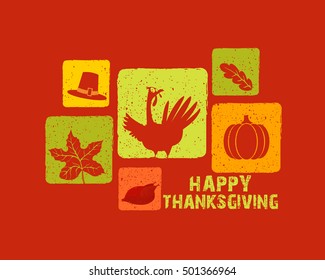 Creative background with different symbols for Happy Thanksgiving Day celebration.