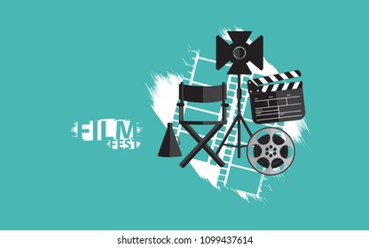 Creative Background film, movie wtih flat design concept, cartoon, for banner, print, brochure etc.