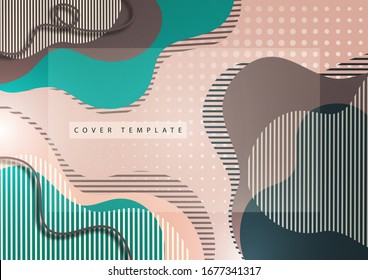 Fondo creativo con onda de color y formas rayadas que se desprenden de un fondo de medio tono. Plantilla para el diseño del banner, portada, tarjeta de visita, ilustración, página de inicio. Vector.