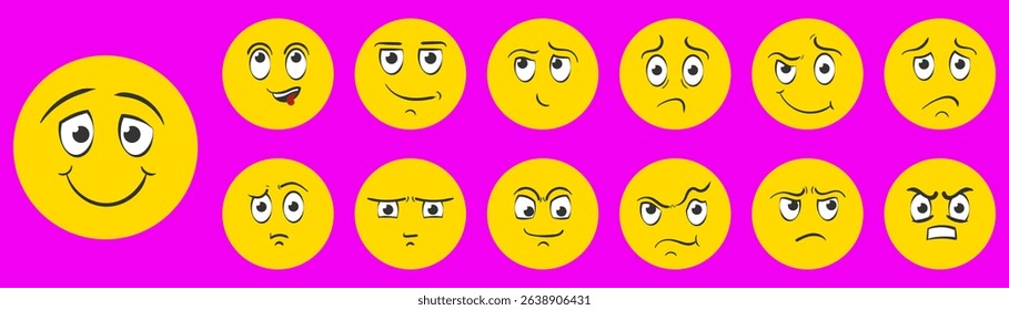 Creative background of fun cartoon character face with joyful kid avatar tears human psychology expression vertical simple colorful design flat emoji emotion comic head social vector