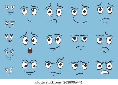 Creative background of fun cartoon character face with joyful kid avatar tears human psychology expression vertical simple colorful design flat emoji emotion comic head social vector