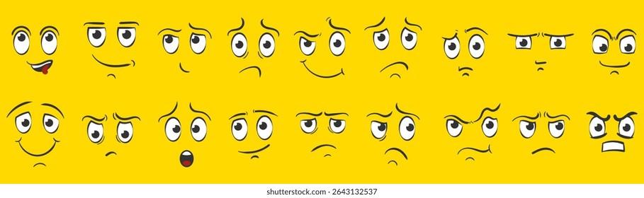 Creative background of fun cartoon character face with joyful kid avatar tears human psychology expression vertical simple colorful design flat emoji emotion comic head social vector