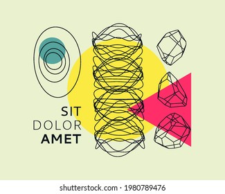 Creative background with geometric outline shapes and crystals. Cover design template. Design for banner, flyer, poster, cover or brochure.