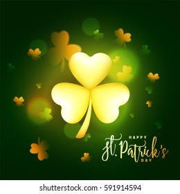 Creative background with Glowing Shamrock Leaves decoration for Happy St. Patrick's Day celebration.