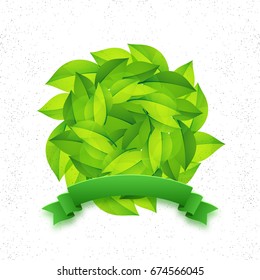 Fondo creativo con hojas verdes y cinta para el concepto de ecología.