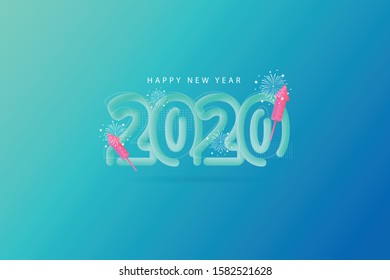 Creative background for happy new year 2020 with 3d typography, modern with gradient color