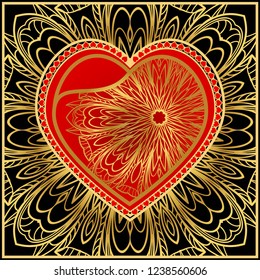 Creative Background with heart and floral ornament. Template for Valentine's Day. Vector illustration. For design, print.