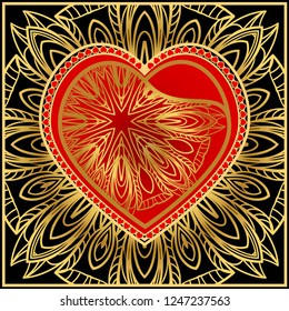 Creative Background with heart and floral ornament. Template for Valentine's Day. Vector illustration. For design, print.