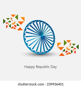 Creative background for Indian republic day with 3d ashoka wheel.