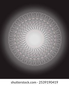fundo criativo um design círculo intrincado em branco sobre preto.

