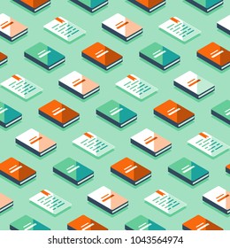 Creative background with isometric books, publicity event backdrop, minimalist pattern, literature and poetry library, educational books, storytelling concept, vector icon, flat design illustration