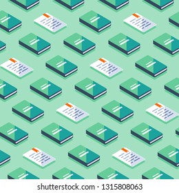 Creative background with isometric books, publicity event backdrop, minimalist pattern, literature and poetry library, educational books, storytelling concept, vector icon, flat design illustration
