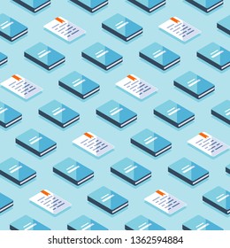 Creative Background With Isometric Books, Publicity Event Backdrop, Minimalist Pattern, Literature And Poetry Library, Educational Books, Storytelling Concept, Vector Icon, Flat Design Illustration