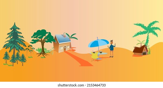Creative background of landscape, nature,illustration, tree garden, 