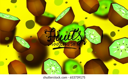 Creative background with low poly fruit. Illustration with polygonal .