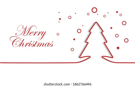 Creative background Minimal line of red christmas tree isolated on white background. Celebration concept postcard vector illustration
