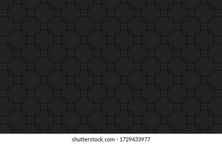 Creative background pattern of abstract geometric shapes with indented outline. Vector graphics on a black background.