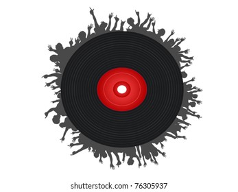 creative background of people around the black record