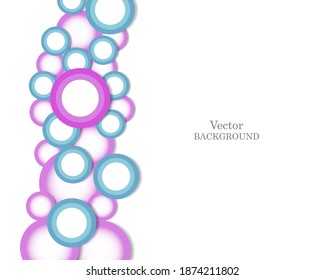 Creative background with random blue, purple circles on white fond and place for text. Abstract template for banner, desctops, presentations, advertising