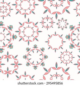 Creative background with round ornamental compositions. Modern oriental decor. Beautiful illustration for artistic design. Seamless pattern. Vector.