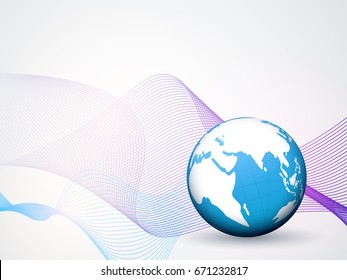 Creative background with shiny earth globe and flowing abstract waves for Business concept.