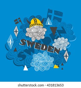 Creative background with swedish symbols. Vector illustration.